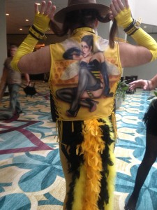 Fetish Con 2013: Not clear if Williams sees himself as the bee on his back or if it's more like a Wanted poster.  